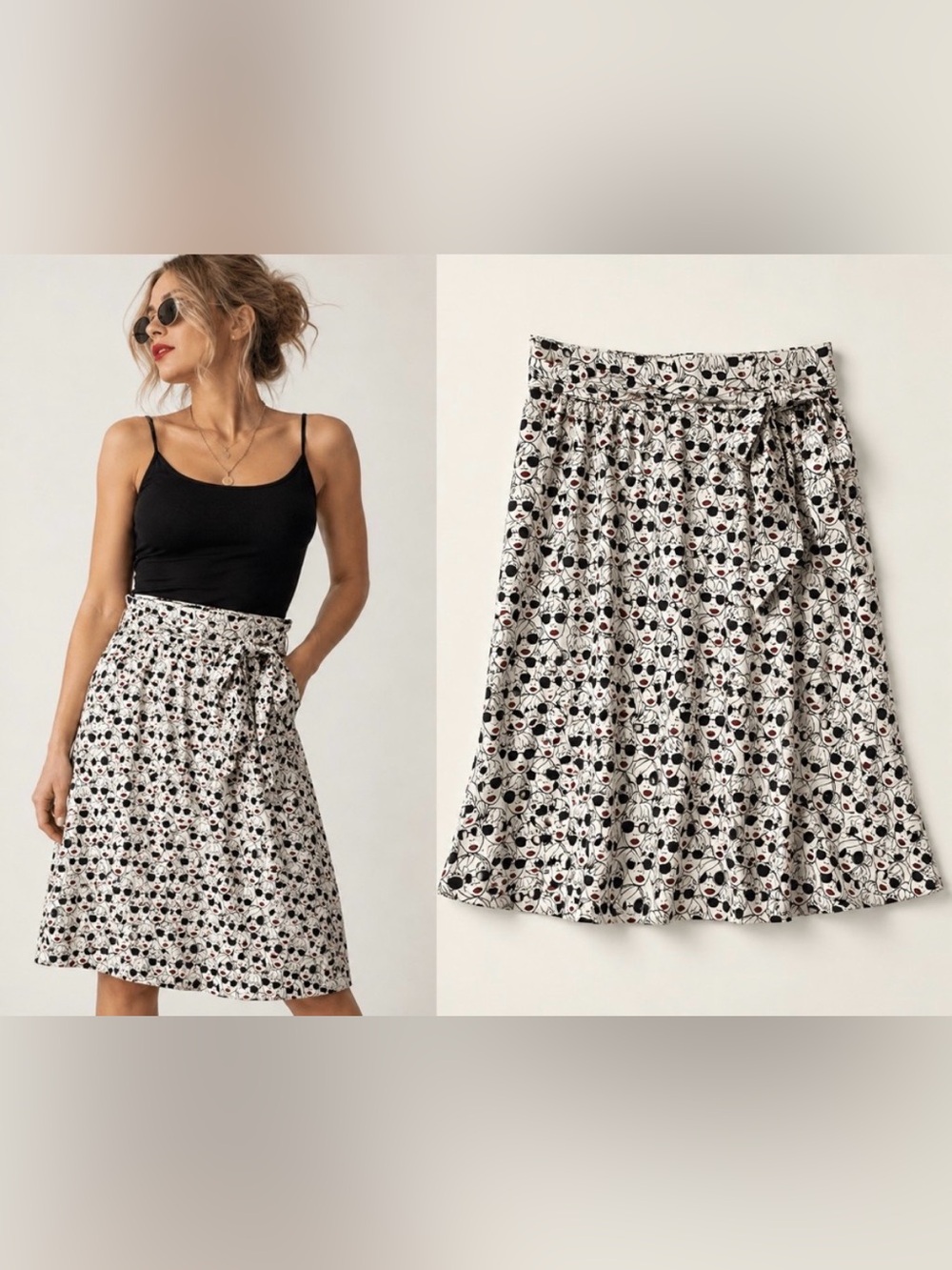 Porridge for Anthropologie - Graphic Midi Skirt - Ladies Faces Print - XS